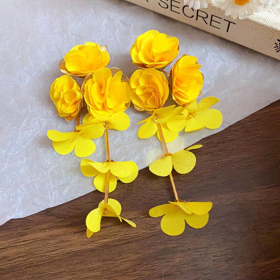 Steel needle chiffon flower fringed earrings summer vacation style fashion earrings exaggerated sweet earrings design sense niche