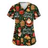 Women's V-Neck Short Sleeve Christmas Print Work Tunic Top with Pockets and Side Slits