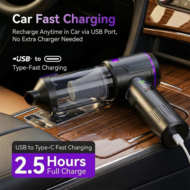 Handheld car vacuum cleaner with 24000Pa suction power, high-power charging, and digital display.