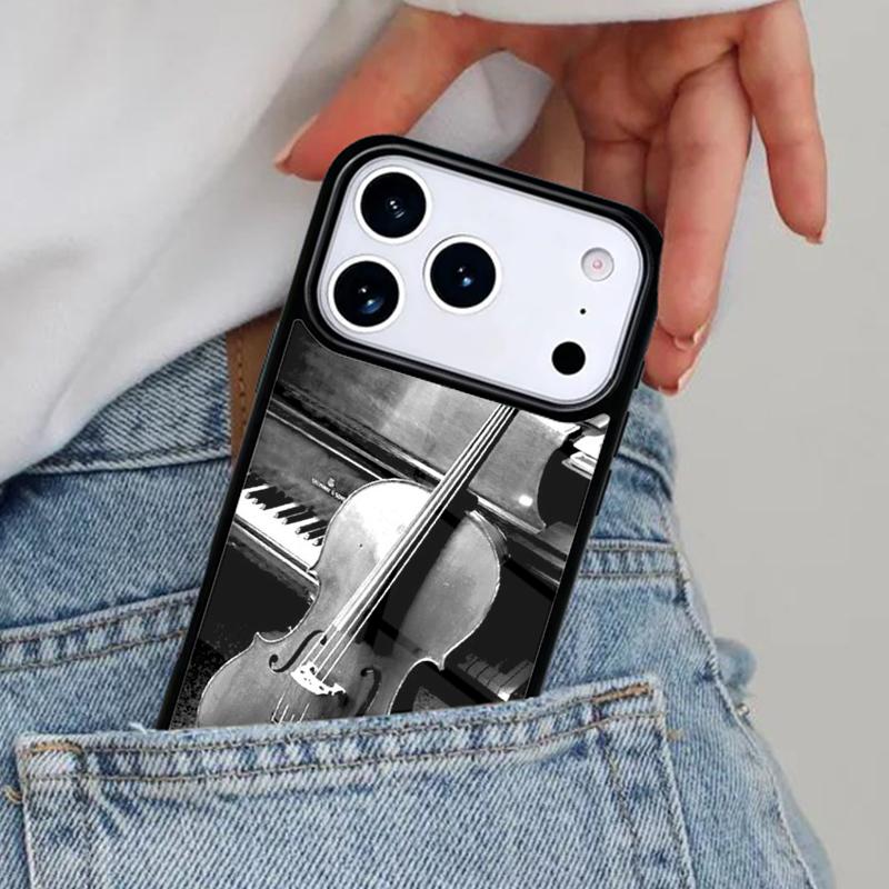 Elegant Wooden Violins Bow Sheet Music Phone Case for iPhone 16e 15 14 13 12 17 Pro Max Plus Air 17pro Cover Coque