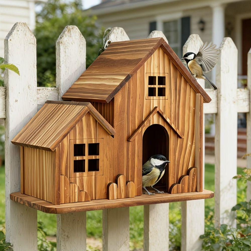 Ventilation Wooden Bird House Rainproof Bird Feeding Station Creative Bird Villa  Wild Birds