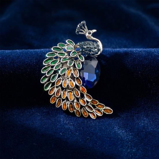 Brooch Pin Imitation Crystal Inlaid Peacock Shape Zinc Alloy Pin Coats Suits Sweaters Dresses Badge Party Fashion Accessory