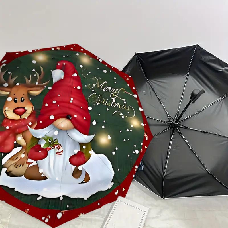 1PC Christmas Gnome Umbrella-8-Rib Reinforced, Automatic Open, Lightweight & Durable, Cute Fashion Accessory for Outdoor-W147