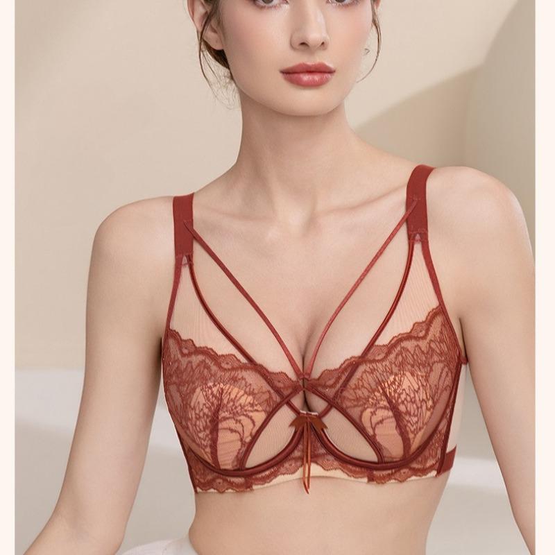 BH mit französischen Spitzen-Hasenohren, dünn, hebt und pusht, Kristall-Cup-BH, der große Brüste kleiner aussehen lässt