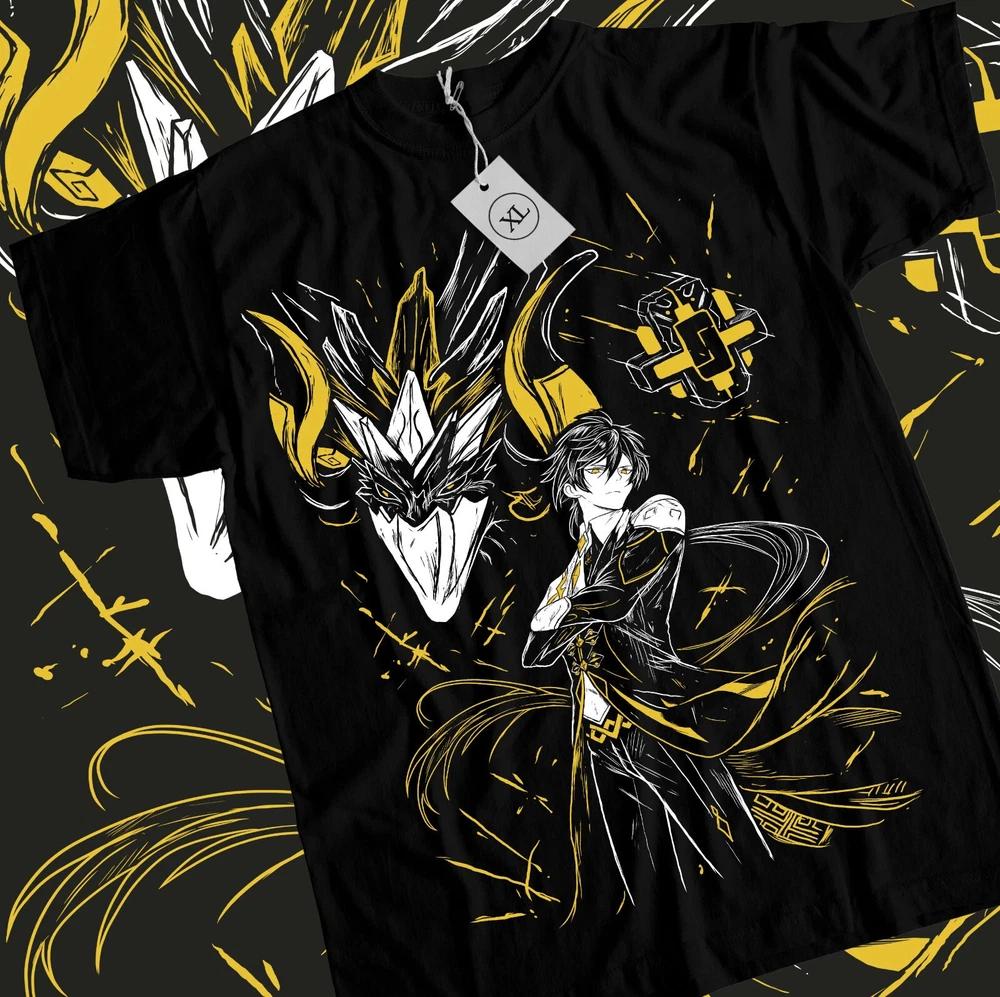 Zhongli Genshin Impact Tshirt Anime Boys Girl Kawaii Black Shirt S