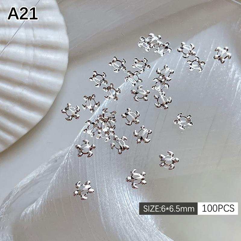 

100Pcs Ocean Starfish Shell Nail Charms Golden Silver Metal Nail Art Decor 3D Nail Rivet Metallic Slice Diy Manicure Nail Parts A21