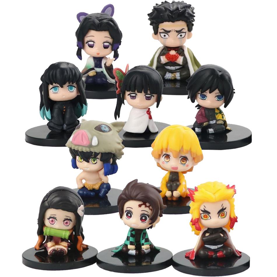 5 Style/Set Q Version Demon Slayer Sitting Ghost Doll Tanjiro Nidouzi Inosuke Zenizu Figure Action Figure Movie Model Toys Doll