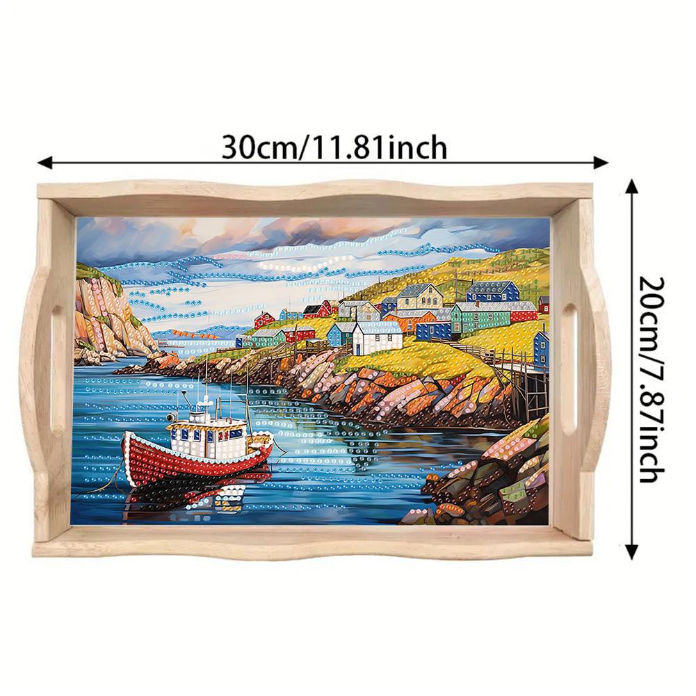 Diamond Painting Wooden Tray with Handle Wooden DIY Diamond Painting Tray Kit Serving Platter for Home Dining and Parties