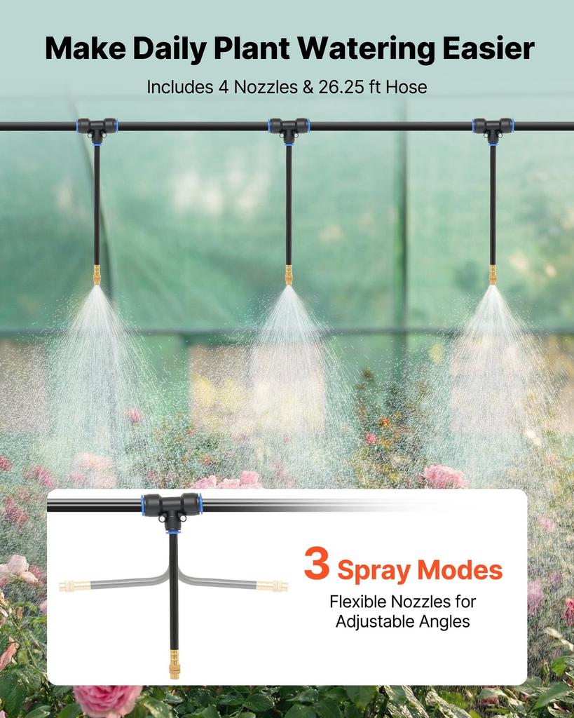 Walk-in Tunnel Greenhouse, 2.93x1.97x1.94 M Hoop House Greenhouse Tunnel with Watering System, Plant Hot House with Steel Frame, PE Cover, Roll-Up