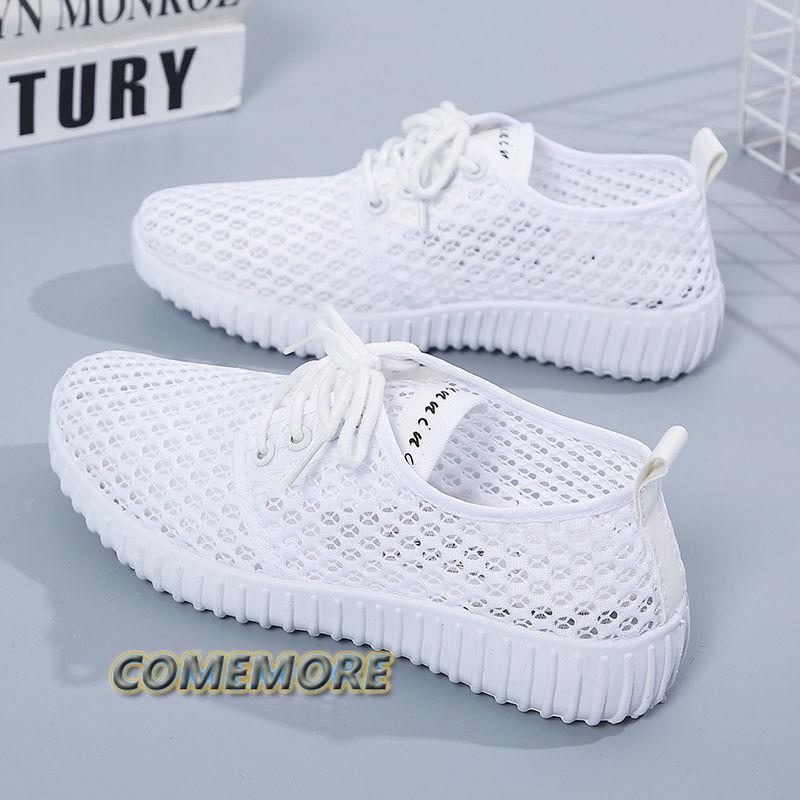 Women's Summer Footwear Casual Sneakers Mesh Running Sports Shoes Hollow Out Casual Lightweight White Lace-up Tennis Female 2024