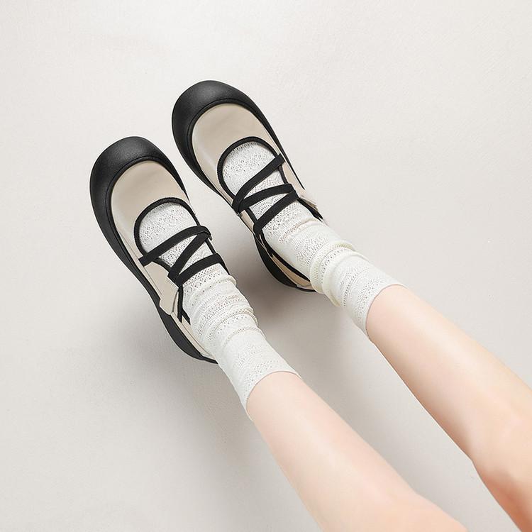 European Station Thick-soled Round Head Big Head Shoes Women's Autumn and Winter New Muffin Sole JK Uniform Small Leather Shoes Thick Heel Single Shoe