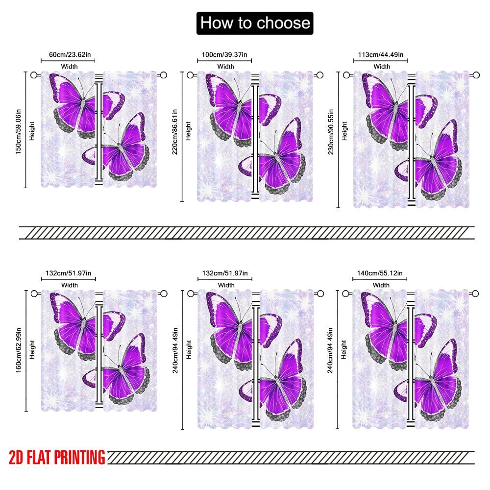 2D flat printing 2pcs Curtain Window Treatment Curtains Purple Butterflies with Sparkles Digital Printed Polyester Drapes