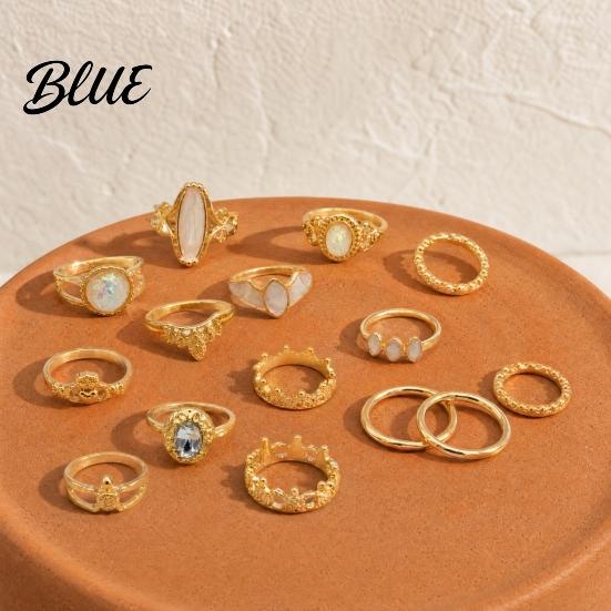 Colored Shell Inlay Rings 14Pcs/Set Women Ring Set Multi-Size Hollow