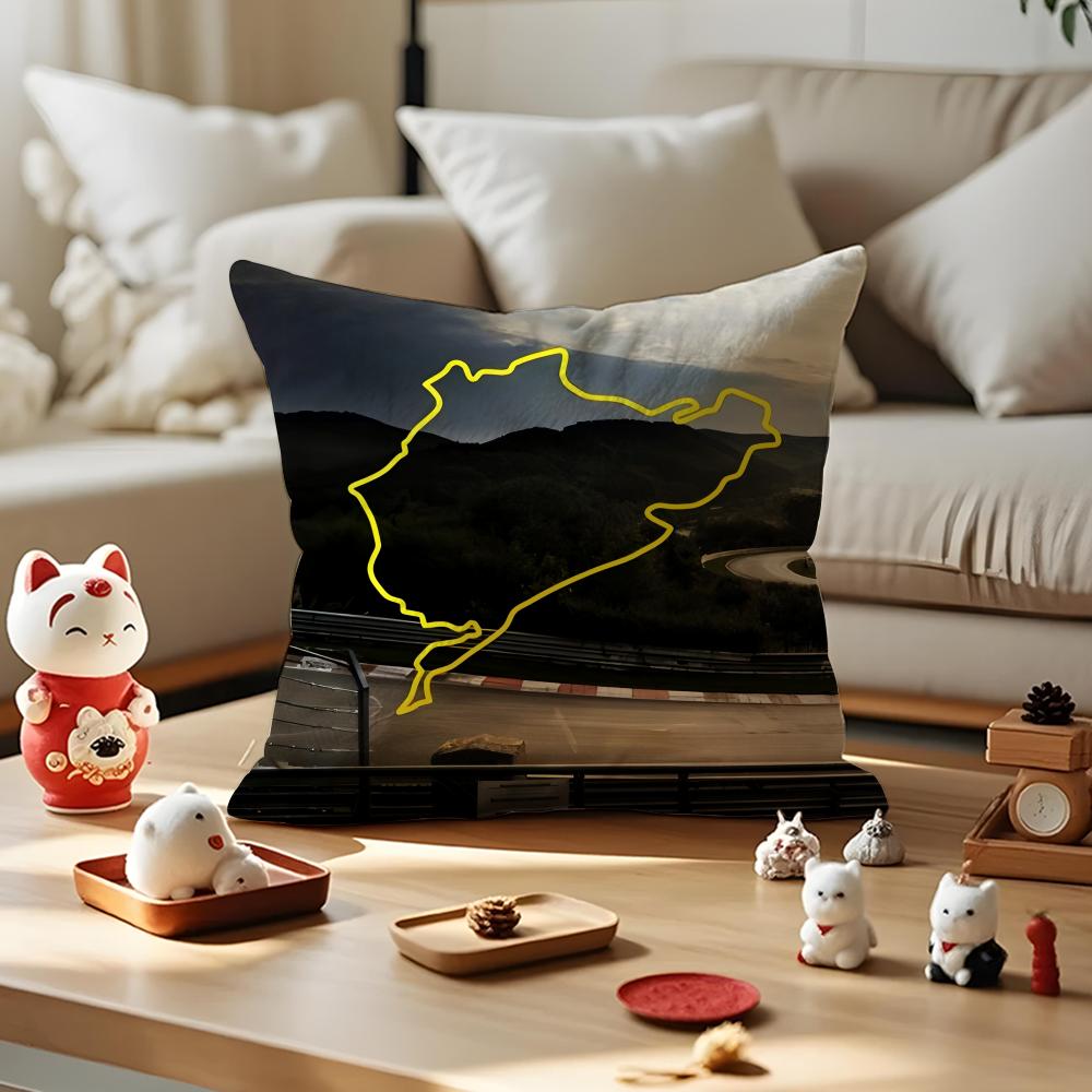 Classic N-Nurburgrings Cushion Cover Silky Short Plush Invisible Zipper Dustproof Sofa Pillow Case For Home Decor
