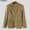 INCERUN Men Stand Neck Long Sleeve Oblique Placket Jackets Coats