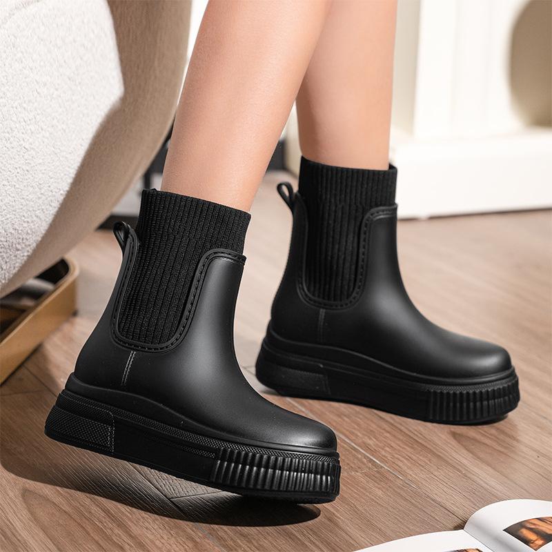 2025 New Chelsea Women's Elastic Rain Shoes Medium and Low Rain Boots Thick-soled Wear-resistant Boots