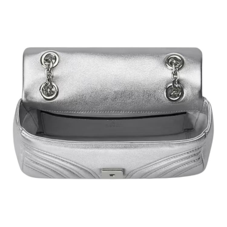 Gucci GG Marmont Double G Hardware Leather Shoulder Bag Small Women shoulder bag Silver 837280-AAFV0-8106