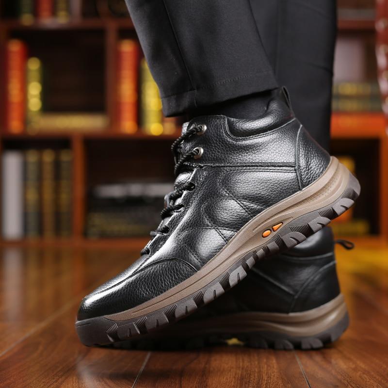 Zimní novinka Vlna Pánské vysoké boty Móda Šití Design Pravá kůže Teplé boty Protiskluzové kotníkové boty s tlustým dnem