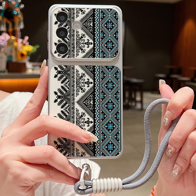 Retro Mandala Pattern Leather Lanyard Case For Samsung S26 S25 Ultra S24 S23 S22 Plus S21 FE A16 A17 A26 A36 A37 A54 A55 A56 A57 5G Cover
