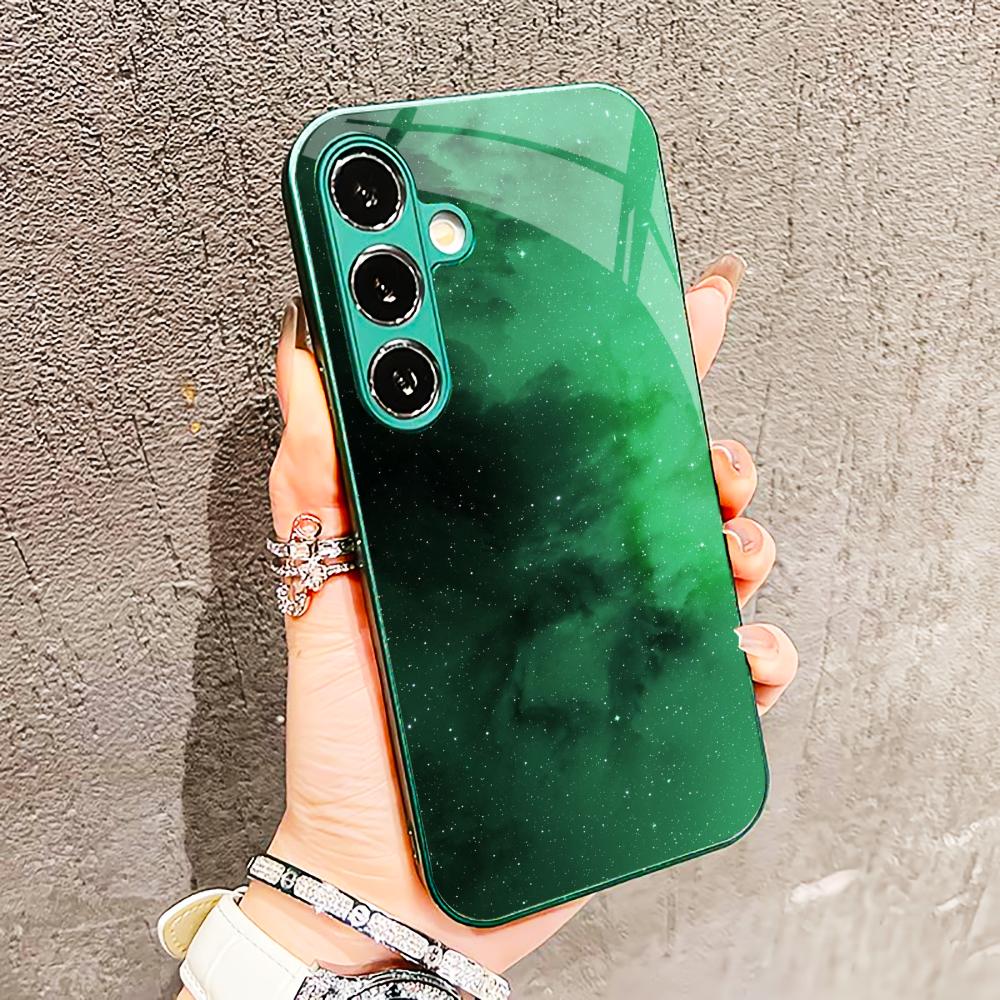 

simple Universe starry sky Glass PhoneCase for Samsung Galaxy S26 S25 S24 S23 S22 FE Ultra Plus Built-in glass green Exquisite GalaxyS25