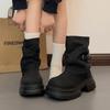 Retro thick-soled Maillard trouser boots women's 2025 new autumn versatile height-increasing and thin thick-heeled short fashion boots