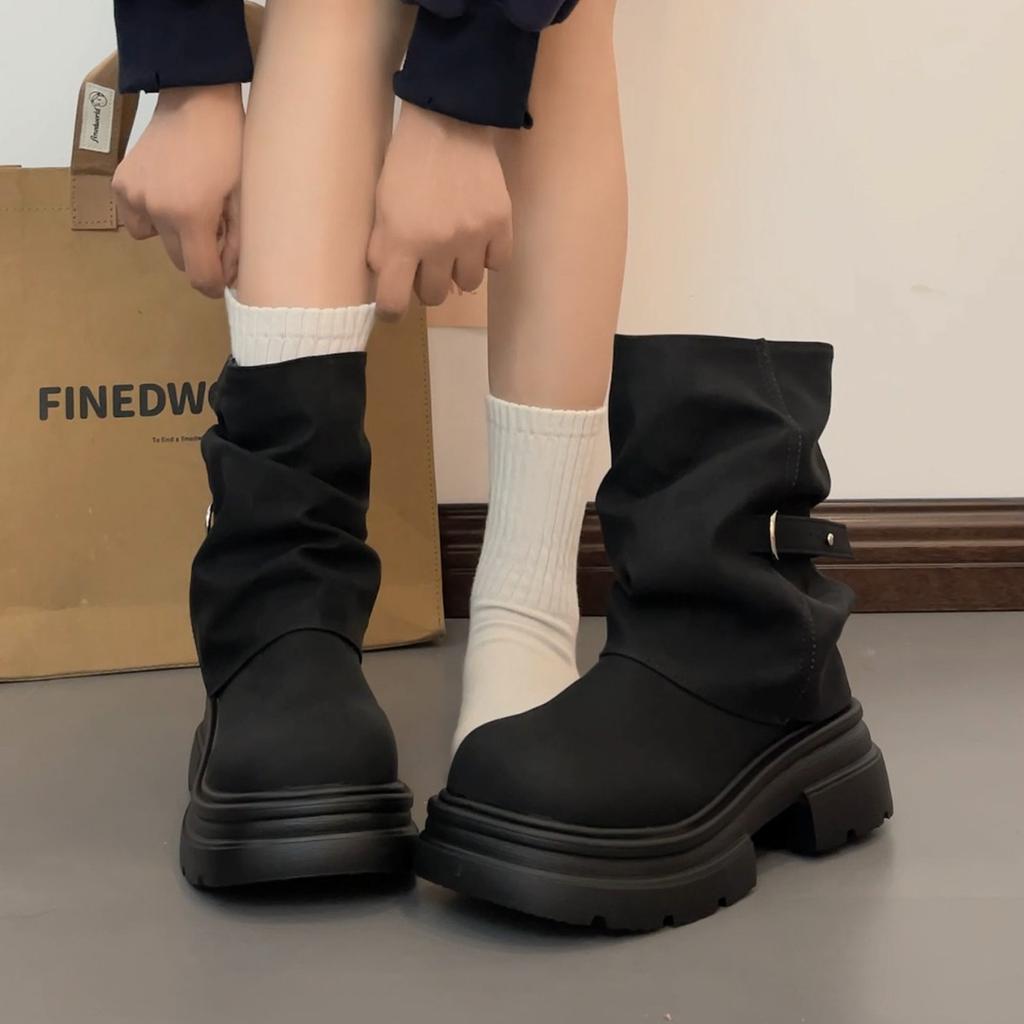 Retro thick-soled Maillard trouser boots women's 2025 new autumn versatile height-increasing and thin thick-heeled short fashion boots