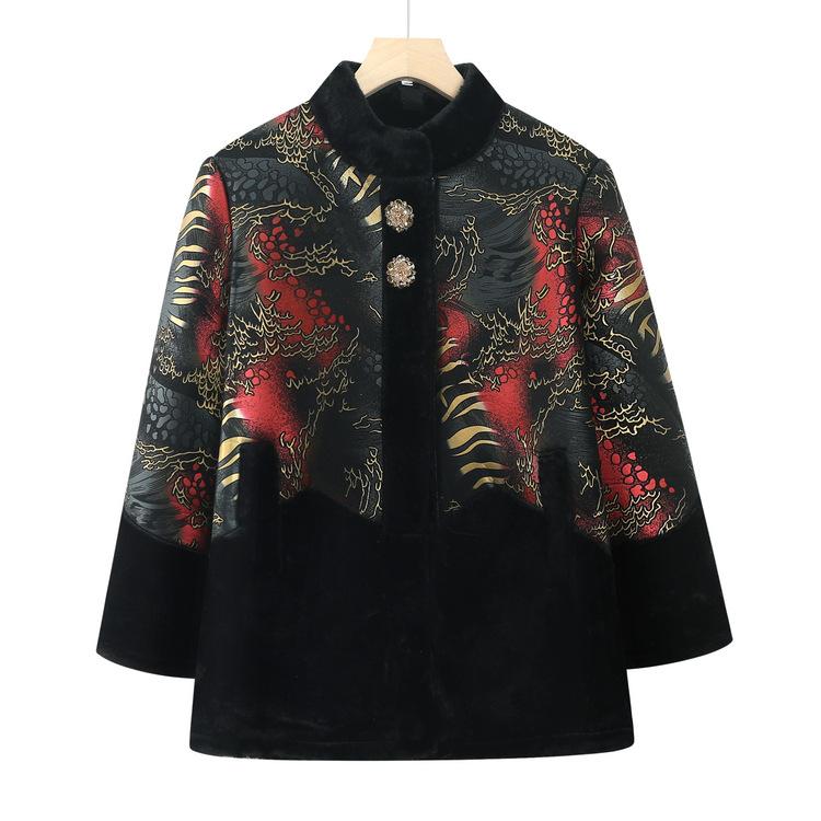 Mame de vârstă mijlocie poartă paltoane de toamnă și iarnă Stil nou Persoane de vârstă mijlocie și vârstnice Palton gros din imitație de blană Palton din bumbac cu nurcă Jachetă