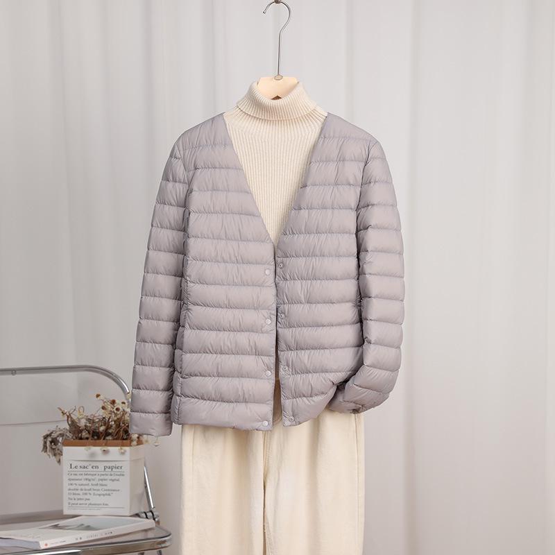 Women's Ultra-Light Convertible Down Jacket - 90% White Duck Down, Round/V-Neck, for Spring, Autumn, Winter