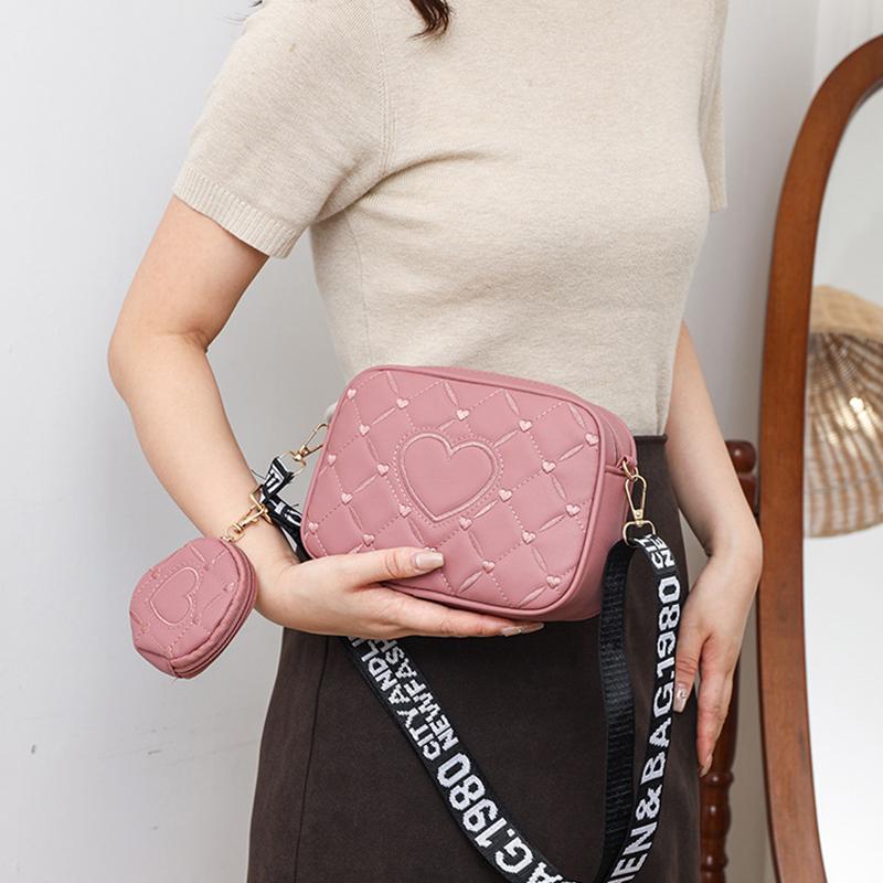 Women's Armpit Bag New Mother Two-piece Set PU Leather Texture Heart-shaped Pattern Crossbody Bag Small Shoulder Bag KTY