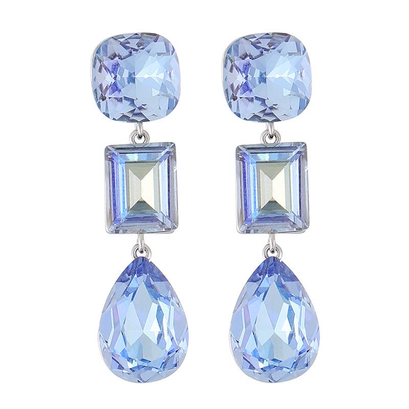 Niche Gradient Sea Blue Multi-Faceted Gemstone Earrings - Round, Square, Water Drop Design with a High-End Feel.