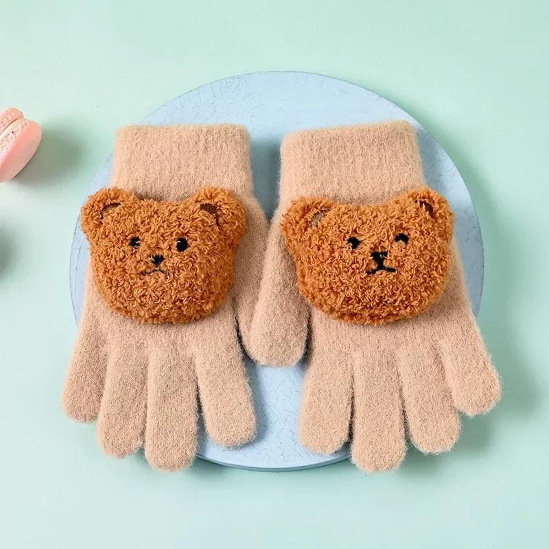 New Winter Warm Kids 3D Cartoon Bear Fashion Cute Boy Girl Glove Plush Soft Mittens Comfortable Suitable for 4 To 10 Years Old