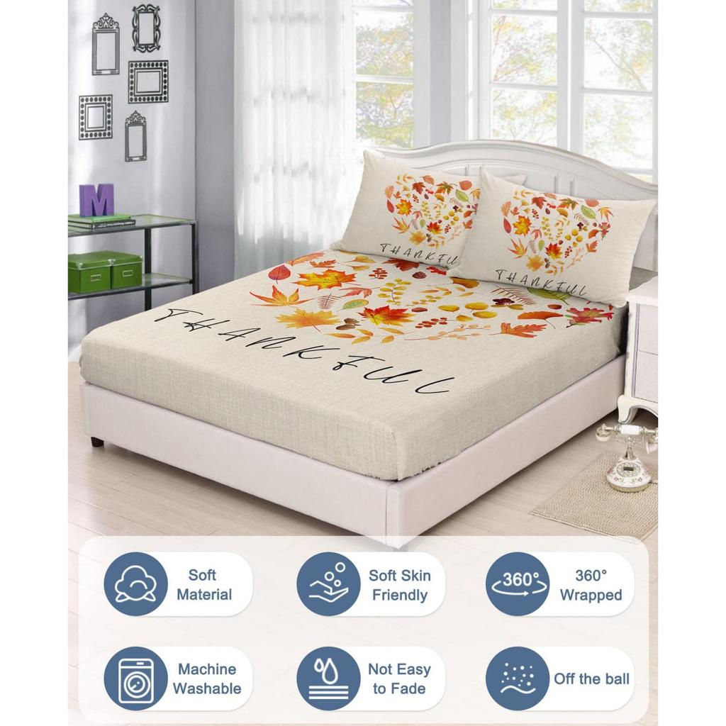 Autumn Maple Leaf Pattern Sheet Three-Piece Digital Printed Sheet Bedding Set Adult Children