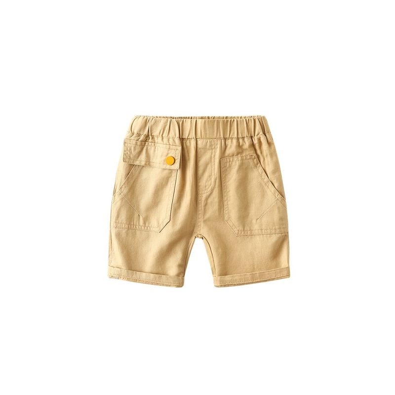 Boys' Pocket Shorts Summer Solid Color Pants Children's Casual Shorts Kids' Low-Waist Mid-Length Pants