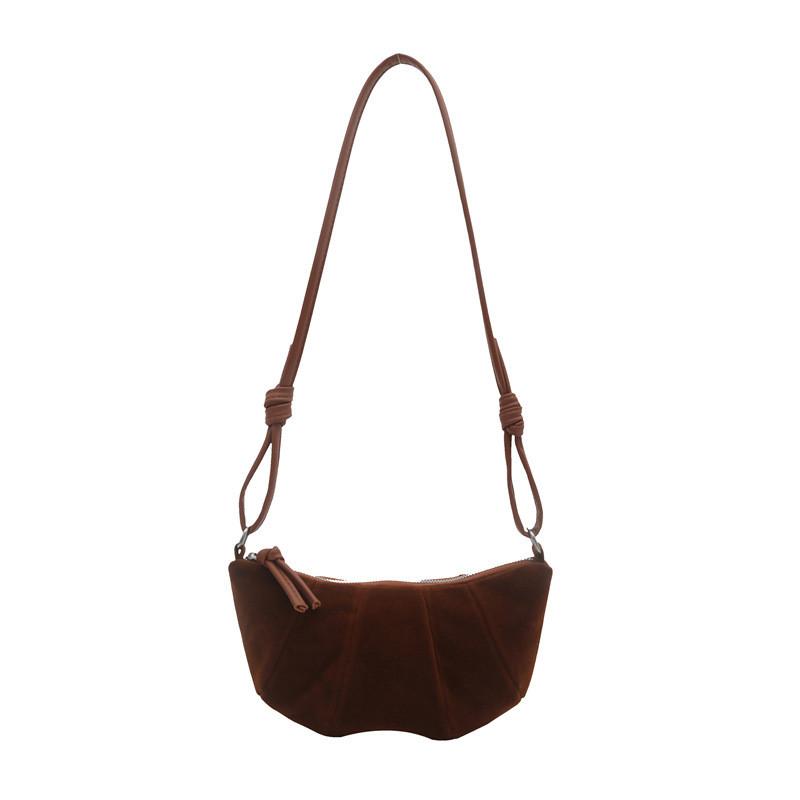 Retro Velvet Dumpling Shoulder Bag With Stitching Detail For Street Style Fashion