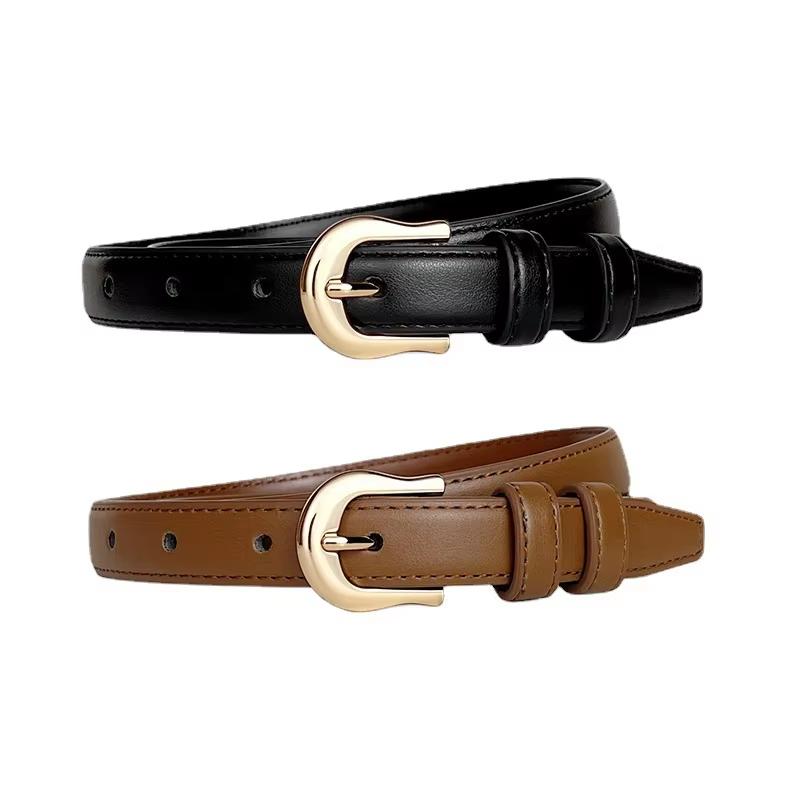 Women'S Belt With Fine Matching Western Pants 2Cm Wide Pu Leather Metal Buckle Belt Simple Versatile  Decoration