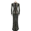Rhinestone Mesh See-through Long Sleeve Nightclub Dress