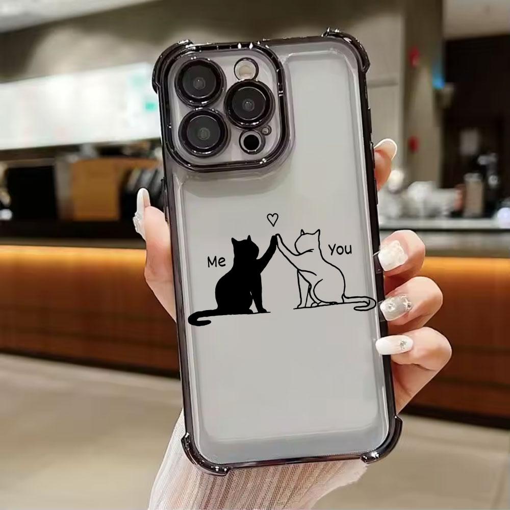 Black Cat Cartoon Art Phone Case for iPhone 11 13 15 16 17 Pro Max 14 Plus 17Air 16E 13 Pro 12 Mini 17Pro Shockproof Clear Cover