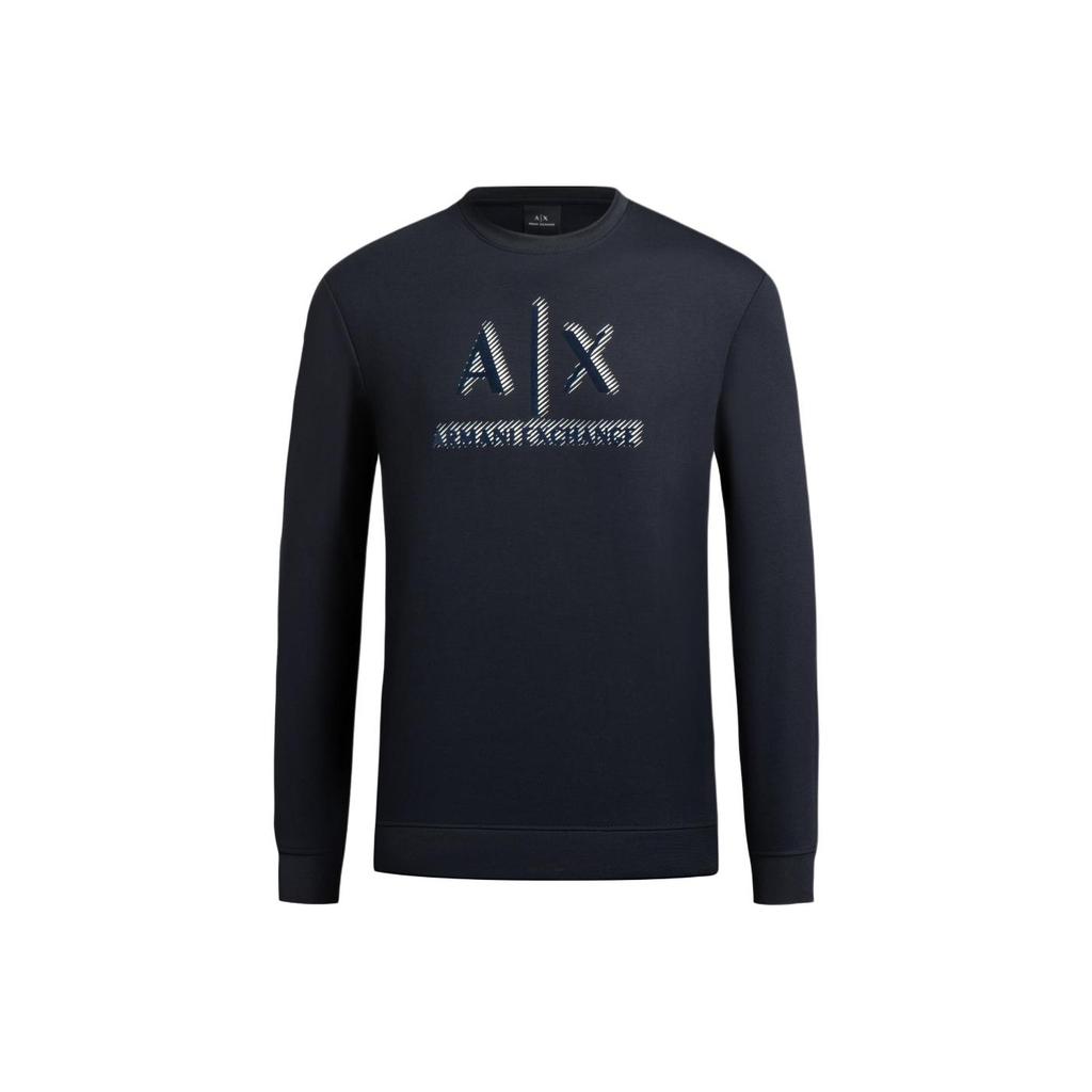 Armani Exchange SS24 Letter Print Crew Neck Casual Sweatshirt Men sweatshirt Navy-Blue 3DZMSA-Z9N1Z-1583
