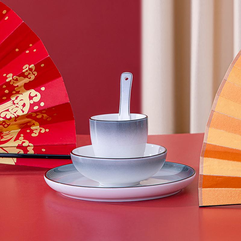 Gray Underglaze Chinese Ceramic Tableware Set: Thickened 4-Piece for Restaurant or Hotel Use