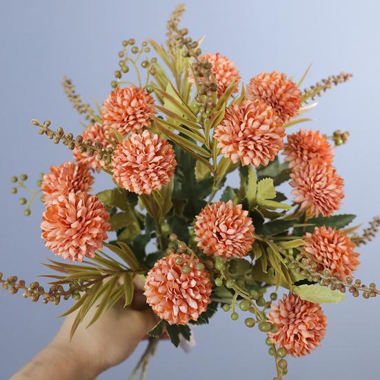 Artificial Flower Ball 5 Head Realistic UV Resistant Fake Chrysanthemums