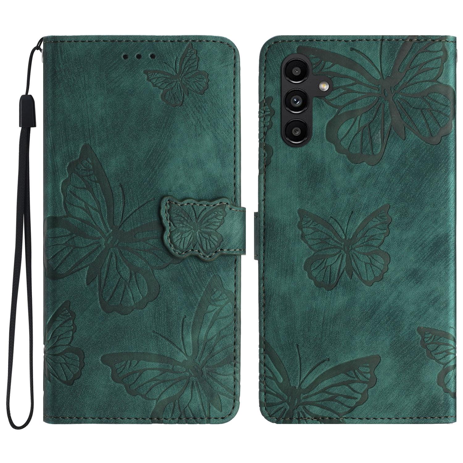 

For Samsung Galaxy A05s 4G Protective Phone Case Imprinted Butterfly Stand Cover Green