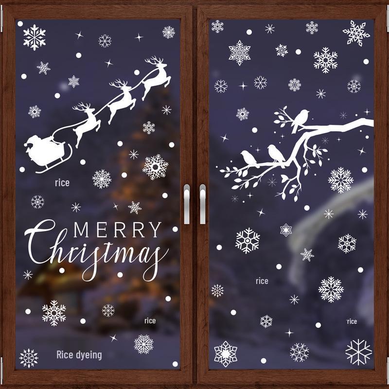 Snowflake Scene Christmas Window Stickers: Holiday Atmosphere Glass Decor