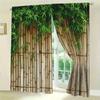 2pcs modern bamboo jacquard design printed curtains, pole bag curtains, home decoration, room decoration