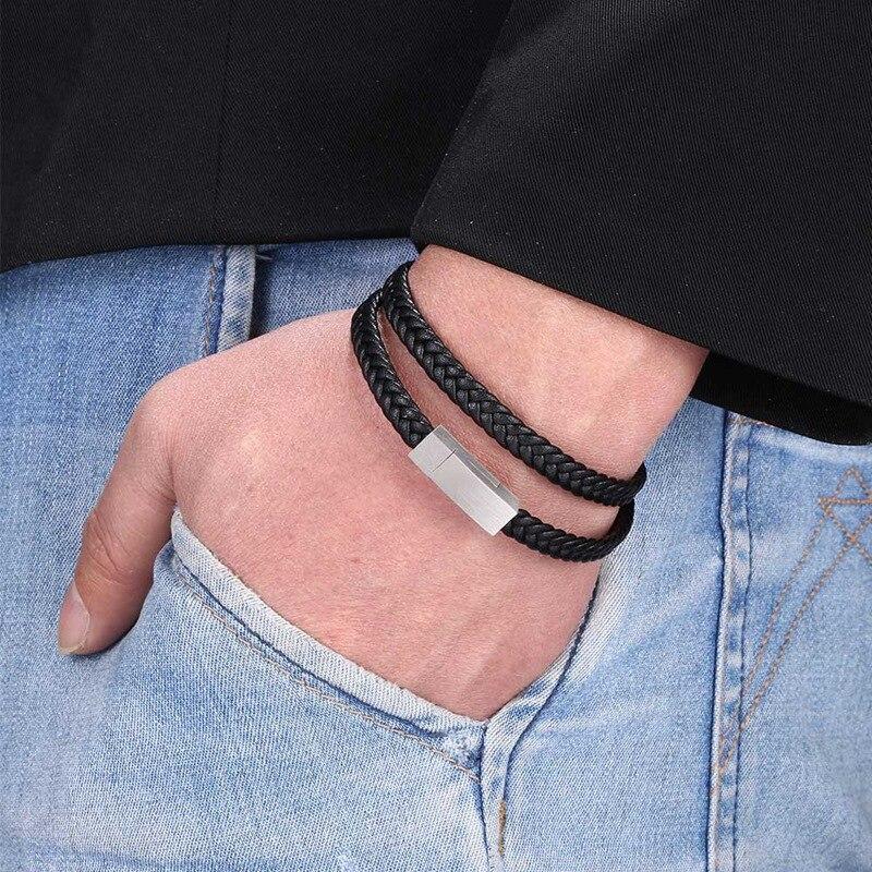 Rope Winding Stainless Handmade Steel Men Leather Bracelet Selection Classic Winding Bracelet Accessories Gift