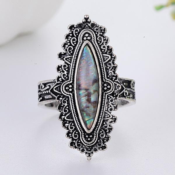 Milangirl  Antique Vintage Ring Women s Hot Sale Bohemian Luxury Inlaid Big Rainbow Stone Ring Engraving Classic Ladies Ring 6