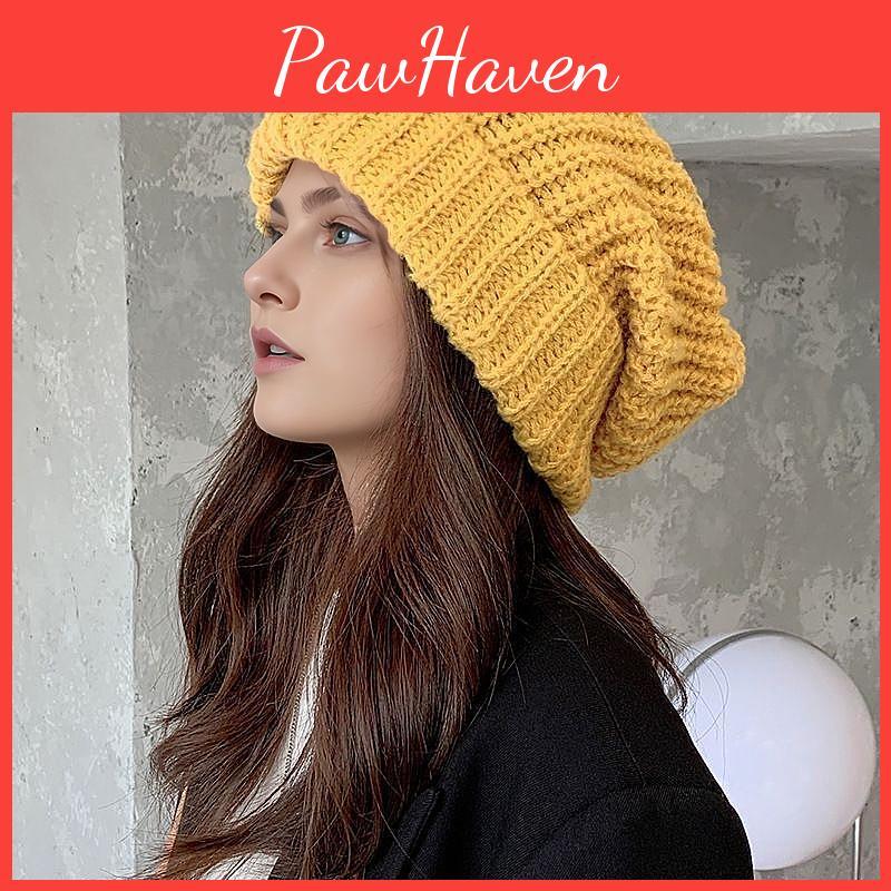 Womens Circumference Large Head Knitted Wool Hat Versatile Warm Slouchy Solid Color Korean Style For Autumn And Winter