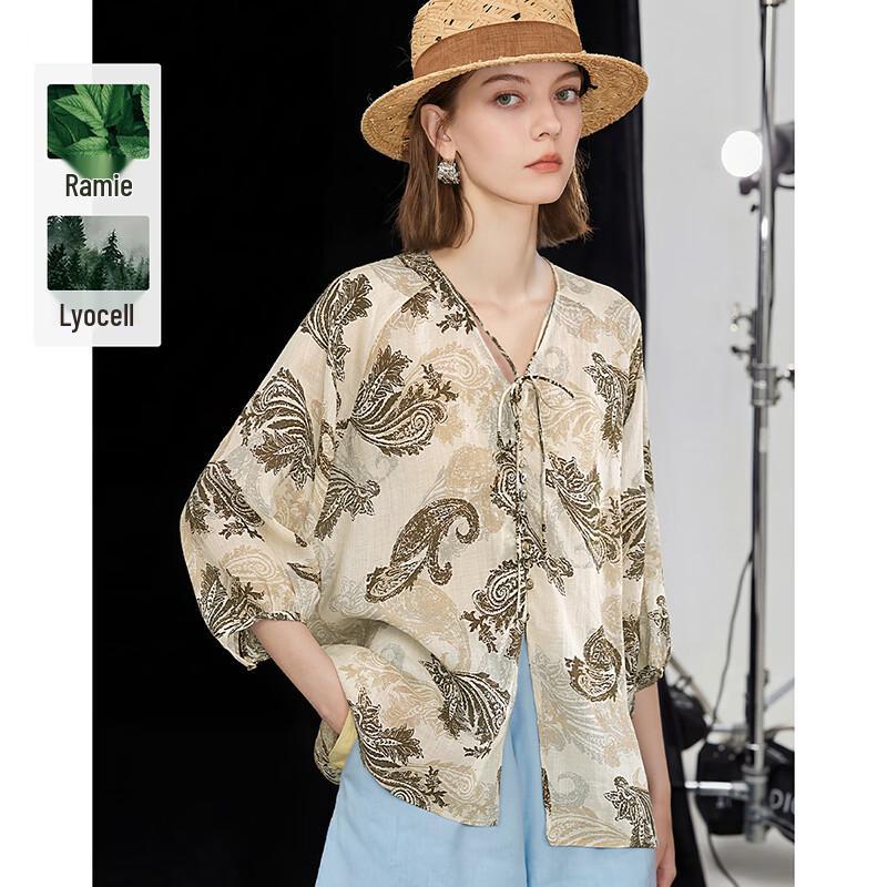 Women s Resort Style V-Neck Paisley Print Loose Top L