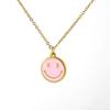 18K Pink Smiley Face Pendant Necklace - Stainless Steel Cartoon Jewelry for Women
