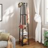 Coat Rack with 4 Levels, Free-Standing Clothes Stand, 8 Hooks, 4 Shelves, Industrial Style, Metal, Chipboard, Brown
