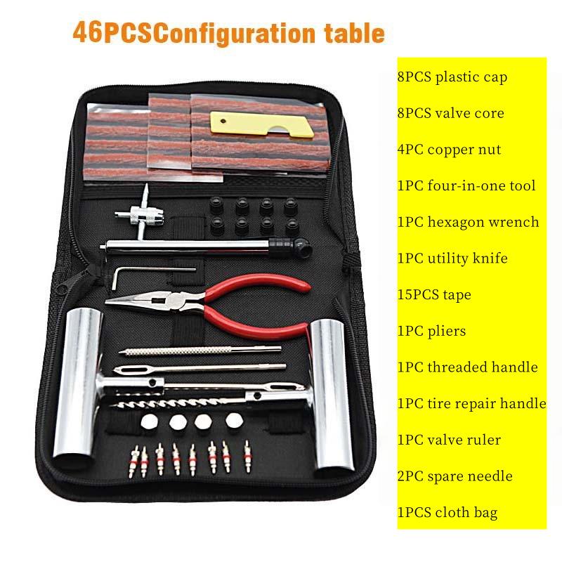 24, 46, 62-Piece Tire Repair Kit: First Aid, Tools, Cloth Bag for Car, Motorcycle & Electric Vehicle